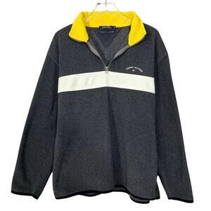 Tommy Hilfiger | Vintage Men's Y2K Grey Fleece Quarter Zip Sweater Jacket XL EUC